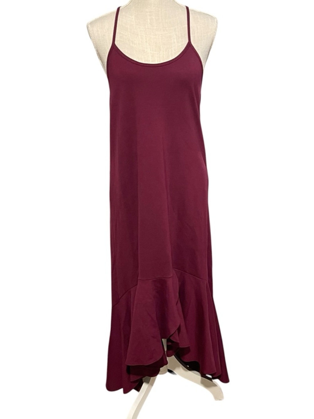 Whimsigoth Burgundy Wine High-Low Ruffle-Hem Slip Maxi Dress Heavy Material EUC